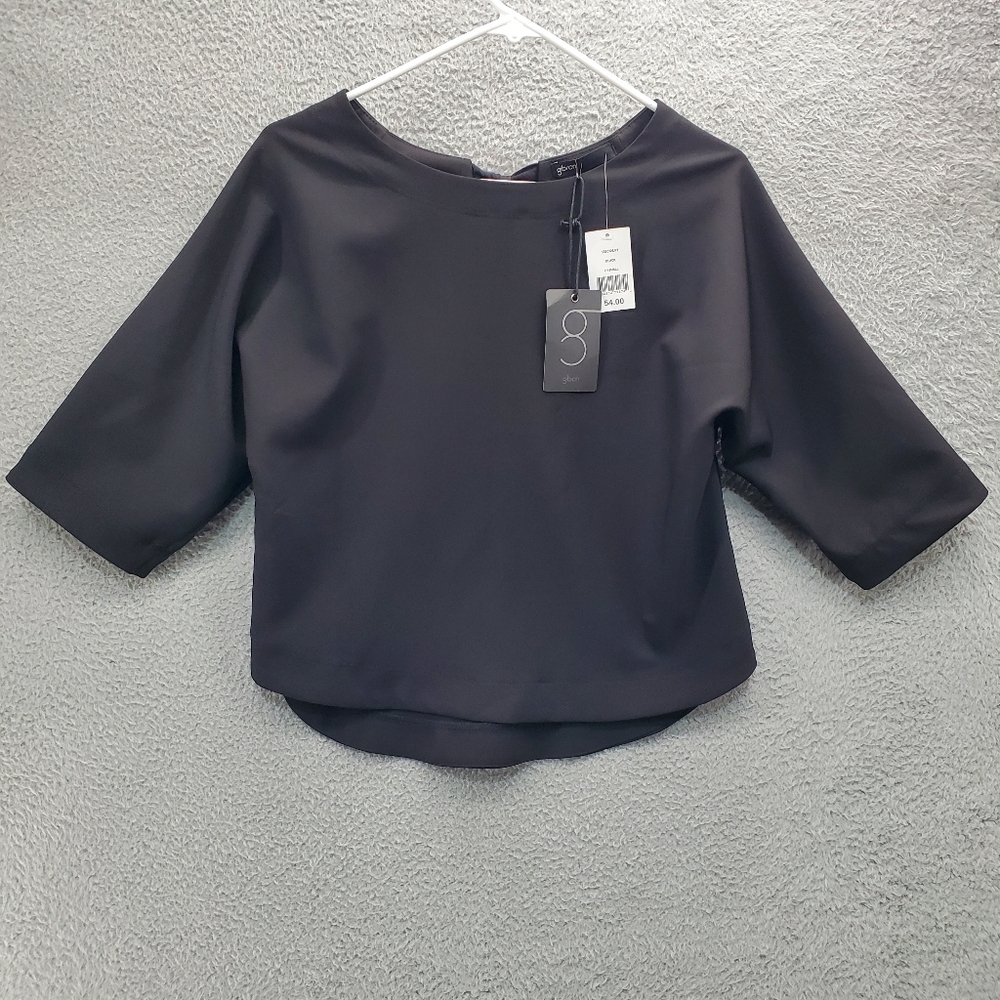 Gibson Tie Back Top Blouse Womens XS Petite Black Stretch NWT